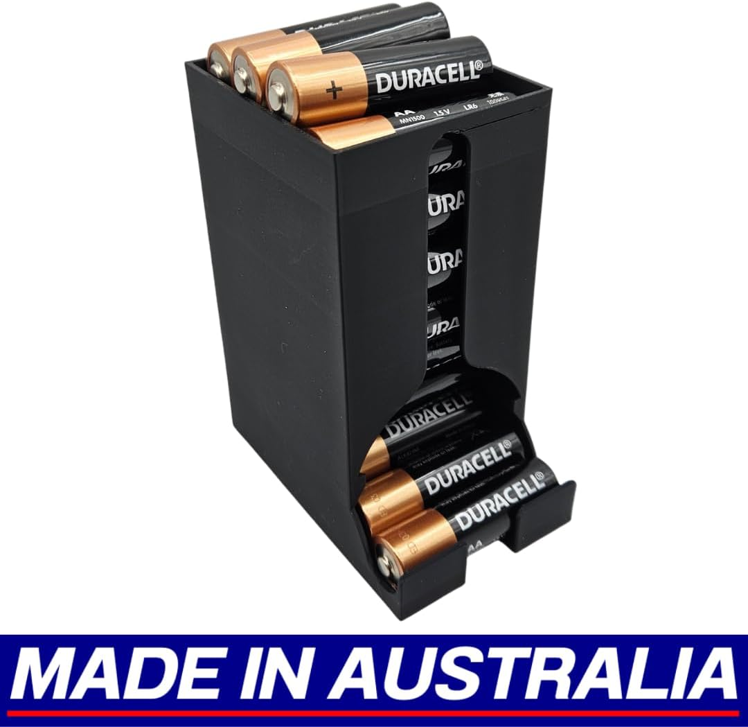 AA Battery Storage Dispenser and Organiser, Desktop Holder Case for 30 Batteries, Black, Australian Made image number 5