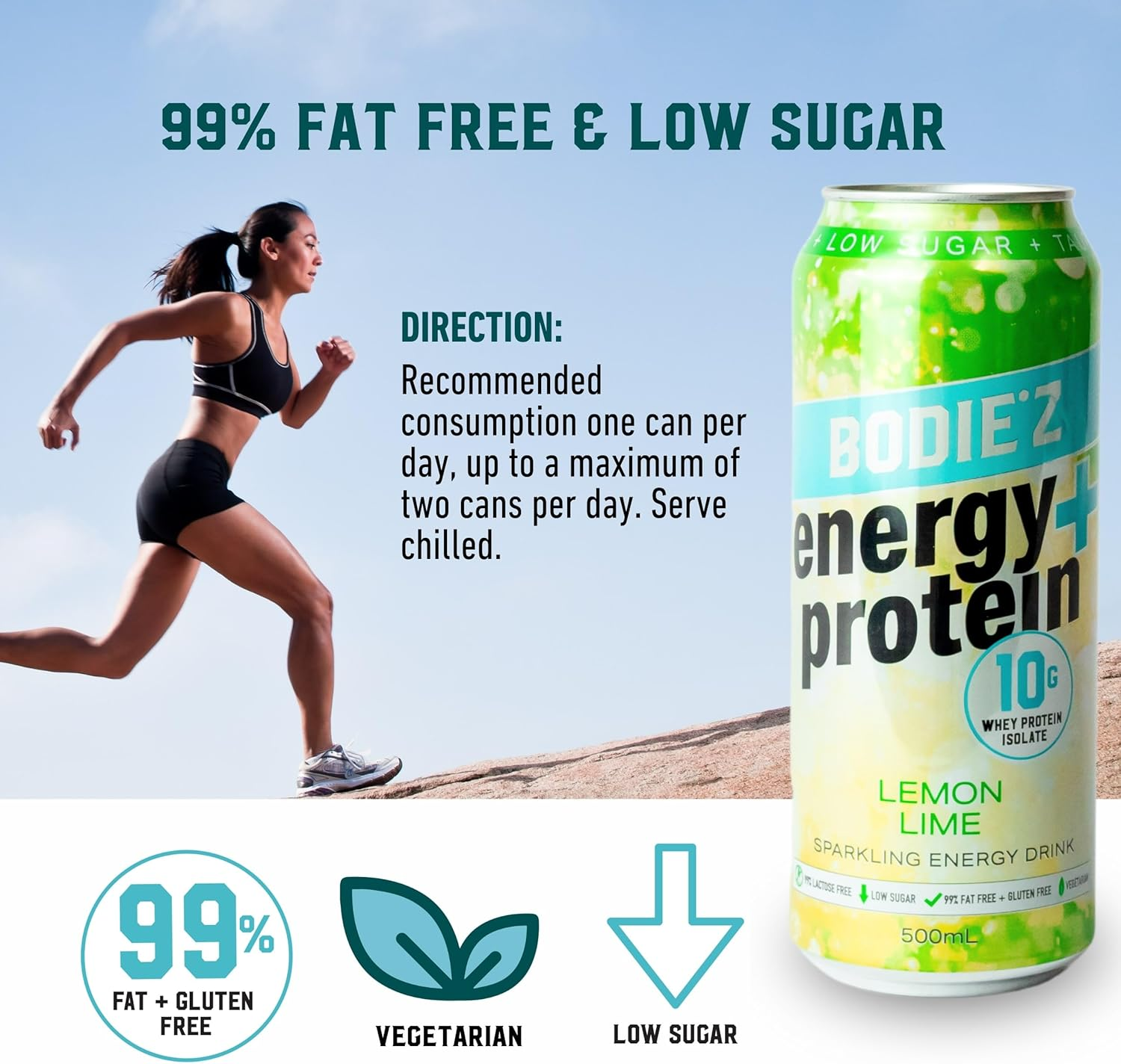 BODIE&rsquo;Z Whey Protein Energy Drink - 10G Protein Powder Water with 200Mg Taurine and 160Mg Caffeine for Focus and Performance, Low Sugar Clear Protein Water, 500Ml Lemon Lime 6 Pack image number 6