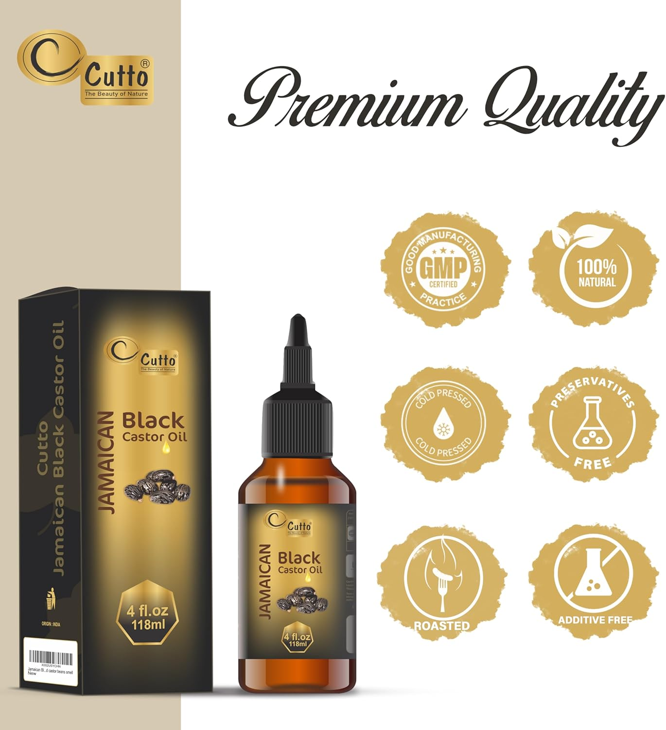CUTTO -THE BEAUTY of NATURE Jamaican Black Castor Oil (4 Fl Oz/ 118 Ml),Traditional Handmade with Typical and Traditional Roasted Castor Beans Smell image number 4