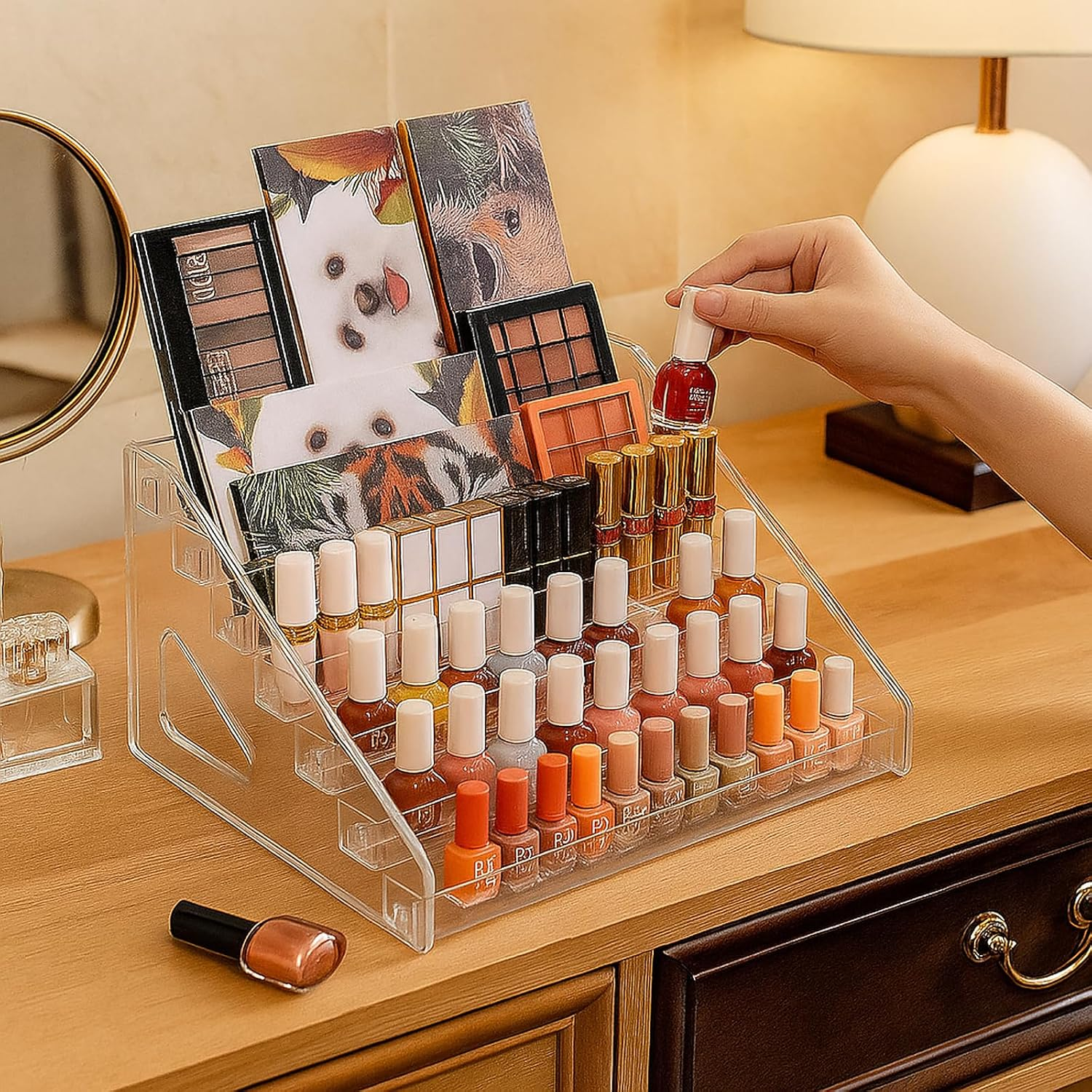 SYGELER Nail Polish Organizer Holder,Makeup Organizer,Lipstick Shelf,Sunglasses Holder,Transparent Large 7-Layer Nail Polish Rack for Nail Polish,Essential Oils image number 2