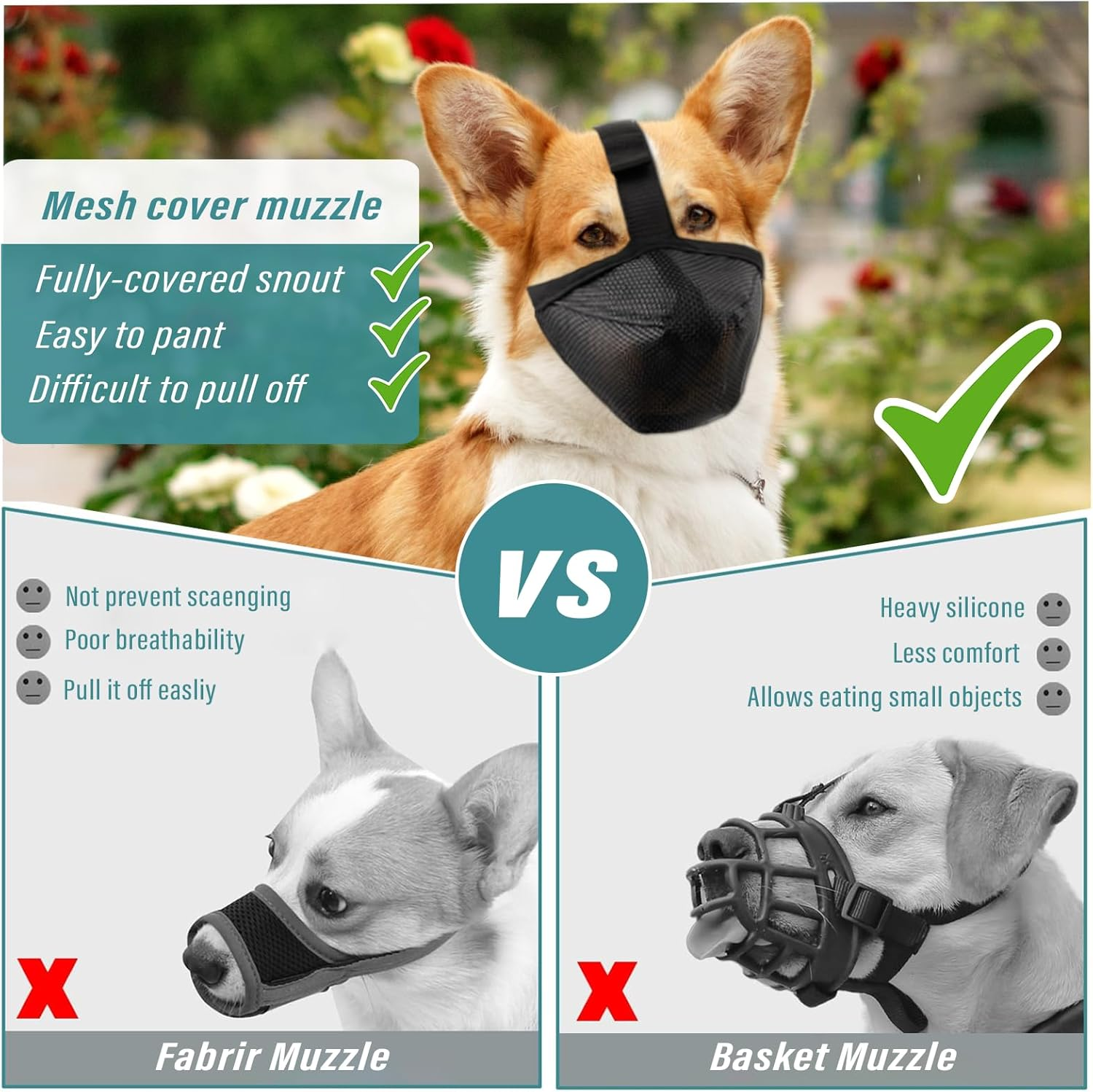 Viiotu Breathable Mesh Dog Muzzle, Adjustable anti Barking Device, Dog Mouth Cover Fits Small Medium Large Dogs, Secure Fit for Safe Breathing and Drinking image number 5