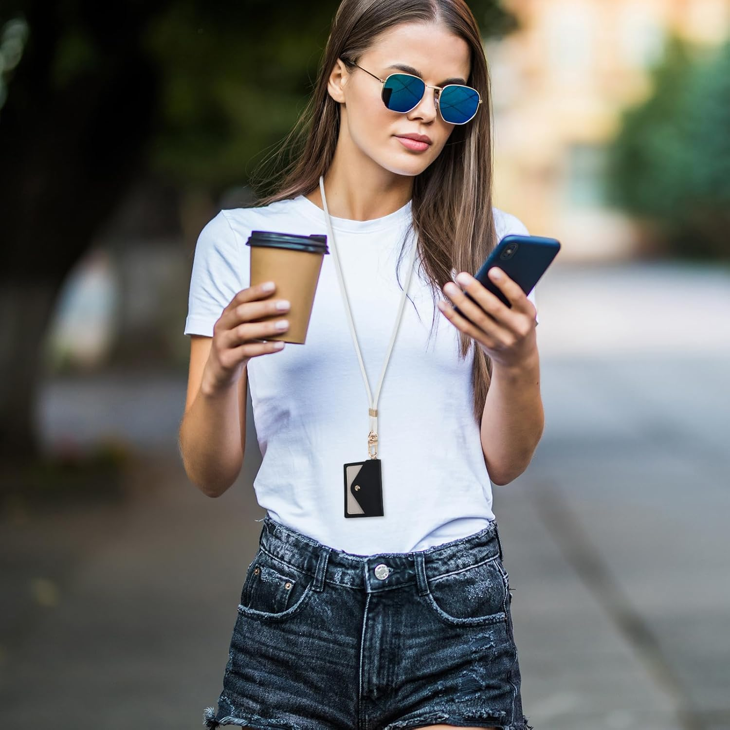 Badge Lanyard Set Adjustable Neck ID Card Holder Strap Aesthetic Name Tag Chain Breakaway Lanyard with Keychain Ring for Women Teacher Nurse Student Office Wallet Whistle Key Phone, White image number 6