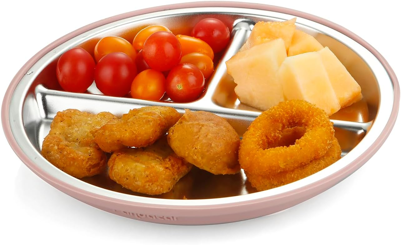 Pandaear 8PCS Baby Feeding Set | Stainless Steel Suction Plates and Bowls with Silicone Fork and Spoon Utensils | Baby Led Weaning Tableware for Toddlers & Kids (Pink & Blue) image number 2