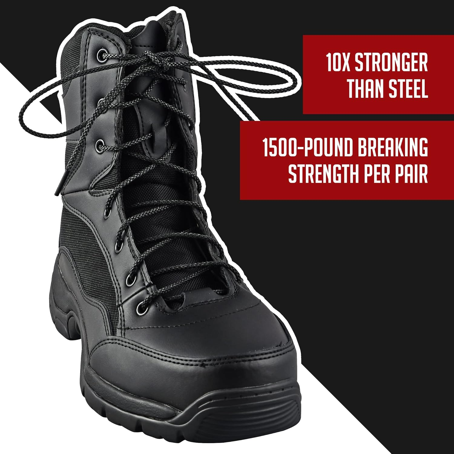 IRONLACE Unbreakable round Bootlaces - Indestructible, Waterproof & Fire Resistant Laces, 1500-Pound Breaking Strength/Pair image number 4