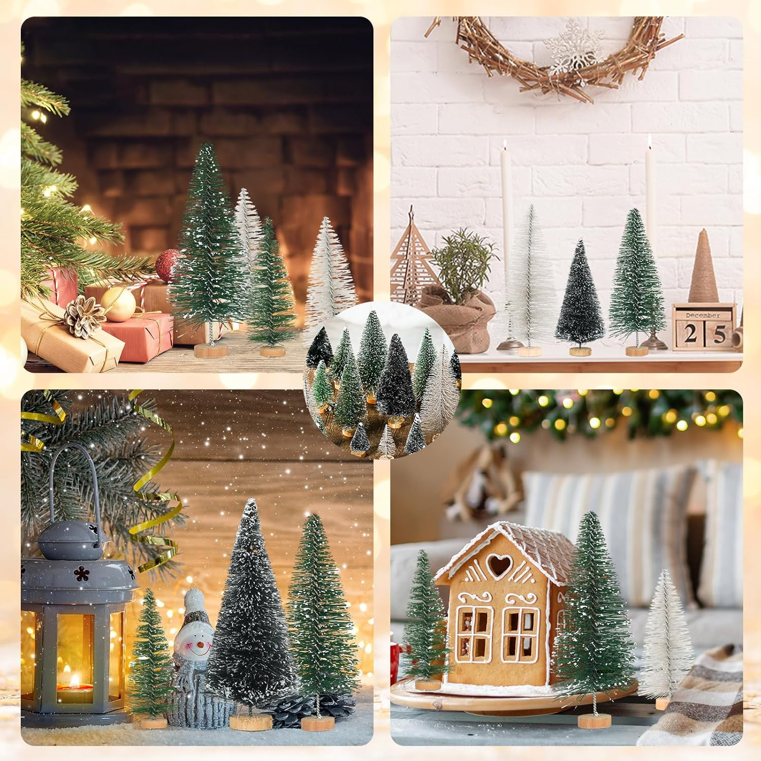 Riceshoot 90 Pcs Mini Christmas Trees with Wooden Base, 5 Sizes, 3 Colors, Artificial Sisal Silk Trees for Crafts, Table Decorations, Home, Office, Car image number 3