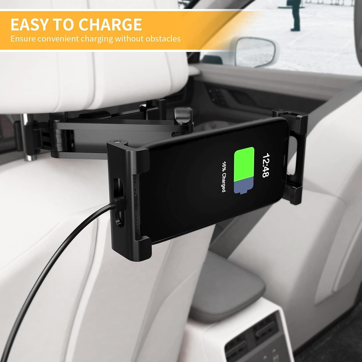 Car Headrest Tablet Mount, Tablet Ipad Holder for Car Universal 360&deg; Rotating Adjustable, Stretchable Car Back Seat Stand Cradle for 4.7~12.9 Inch Tablets, Smartphone, Ipad, Iphone, Samsung, Switch image number 4