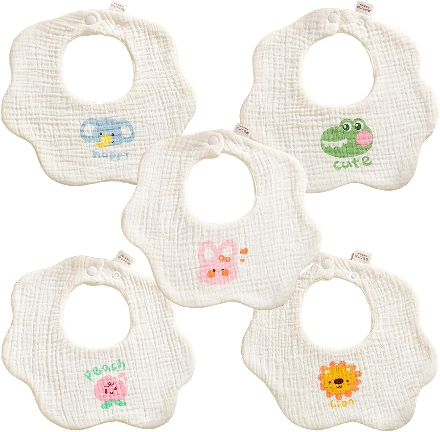 ZONEY Baby Drooling Bibs, 5Pcs Cotton Bandana Drool Bibs for Girls, Adjustable Teething Bibs, Scarf Burp Cloths, Toddler Bibs, Dribble Bibs image number 3