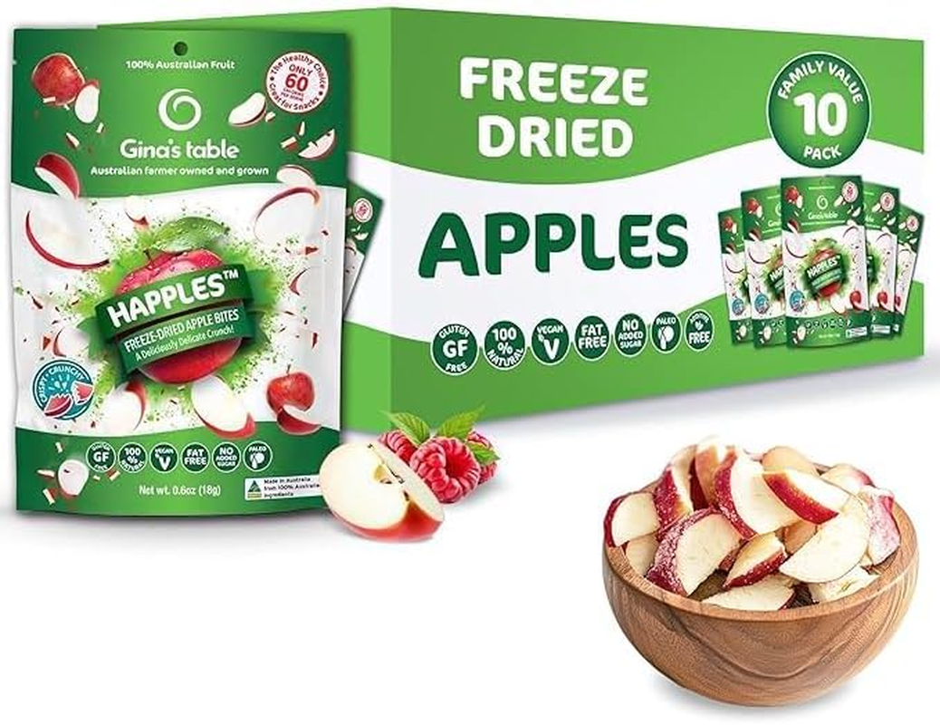 Gina&rsquo;S Table Happles &ndash; Freeze-Dried Apple Fruit Crisps (Just Apple) &ndash; Healthy, Low-Calorie Snack for Kids & Adults &ndash; 10 Pack (18G Each) &ndash; All-Natural, No Added Sugar, Gluten-Free image number 5