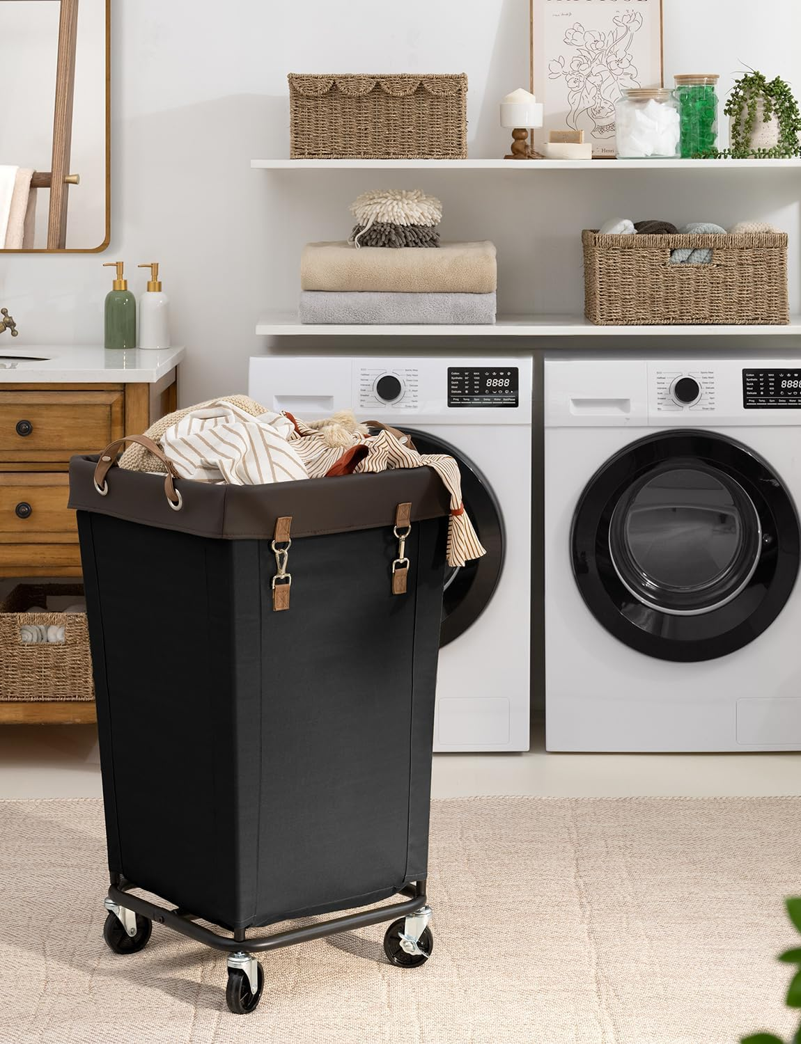 Storageworks 160L Laundry Basket with Wheels, Large Rolling Hampers for Clothing Organizer, Dirty Clothes Basket for Hotel, Home, Closet, Dorm, Black image number 4