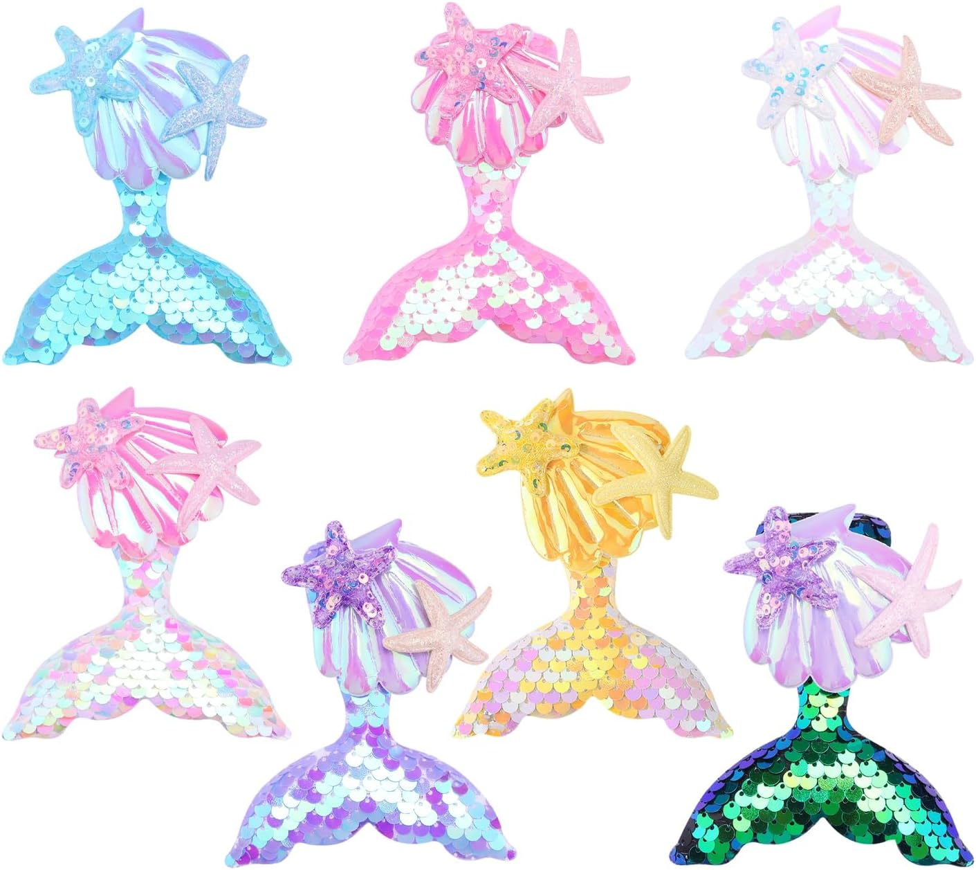 7 Pieces Colourful Fishtail Sequins Hairpin, Simple and Sweet, Fashionable Headpiece for Girls, Creative Beach Shiny Hairpin, Hairstyle Decoration