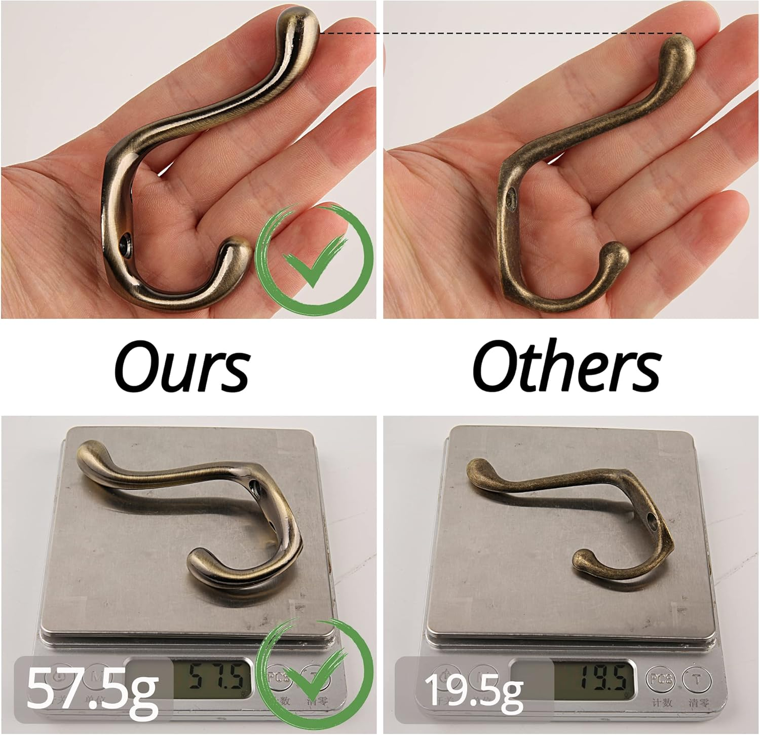 HASWARE 6 PCS Double Prong Robe Hook, Dual Coat Hooks Antique Wall Mounted Hooks Robe Vintage Hooks Hangers Heavy Duty with 12 Pieces Screws for Coats Hat Clothes Hanger Towel Keys (Satin Nickel) image number 4