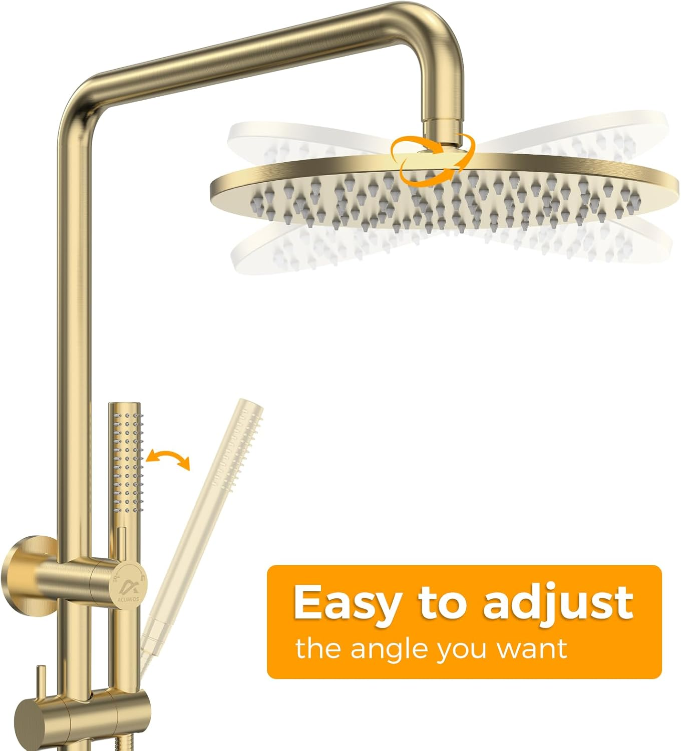 Acumios Luxury 10" Rain Shower Head System, Dual Rail Set with Stainless Steel Handheld, 255Mm/8Mm Square Overhead Brass Shower for Modern Bathrooms(Brushedgold) - Gunmetal image number 2