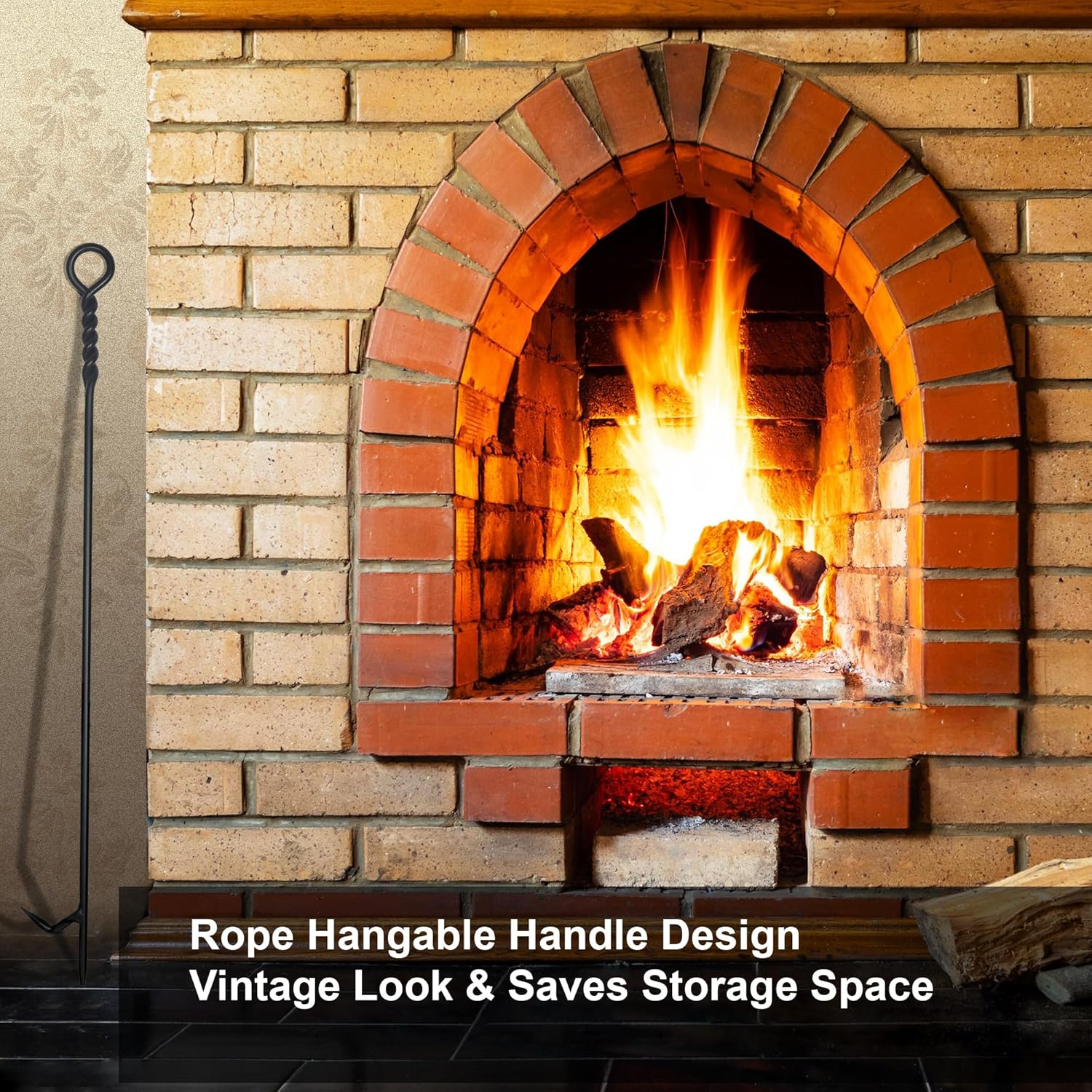 Fire Poker for Fire Pit, 40&rdquo;Twisted Rope Design Fireplace Poker, Heavy Duty Handmade Fire Pit Poker for Campfire Wood Stove Firewood Log Coals, Outdoor and Indoor Fireplace Fire Pit Tools