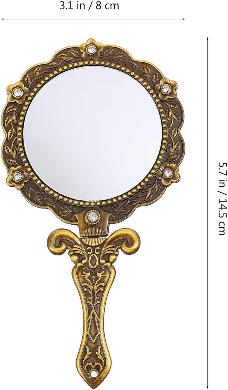 Uonlytech Vintage Hand Mirror Antique Handheld Mirror Antique Hand Mirrors with Handle for Face Makeup Cosmetic Mirror image number 5