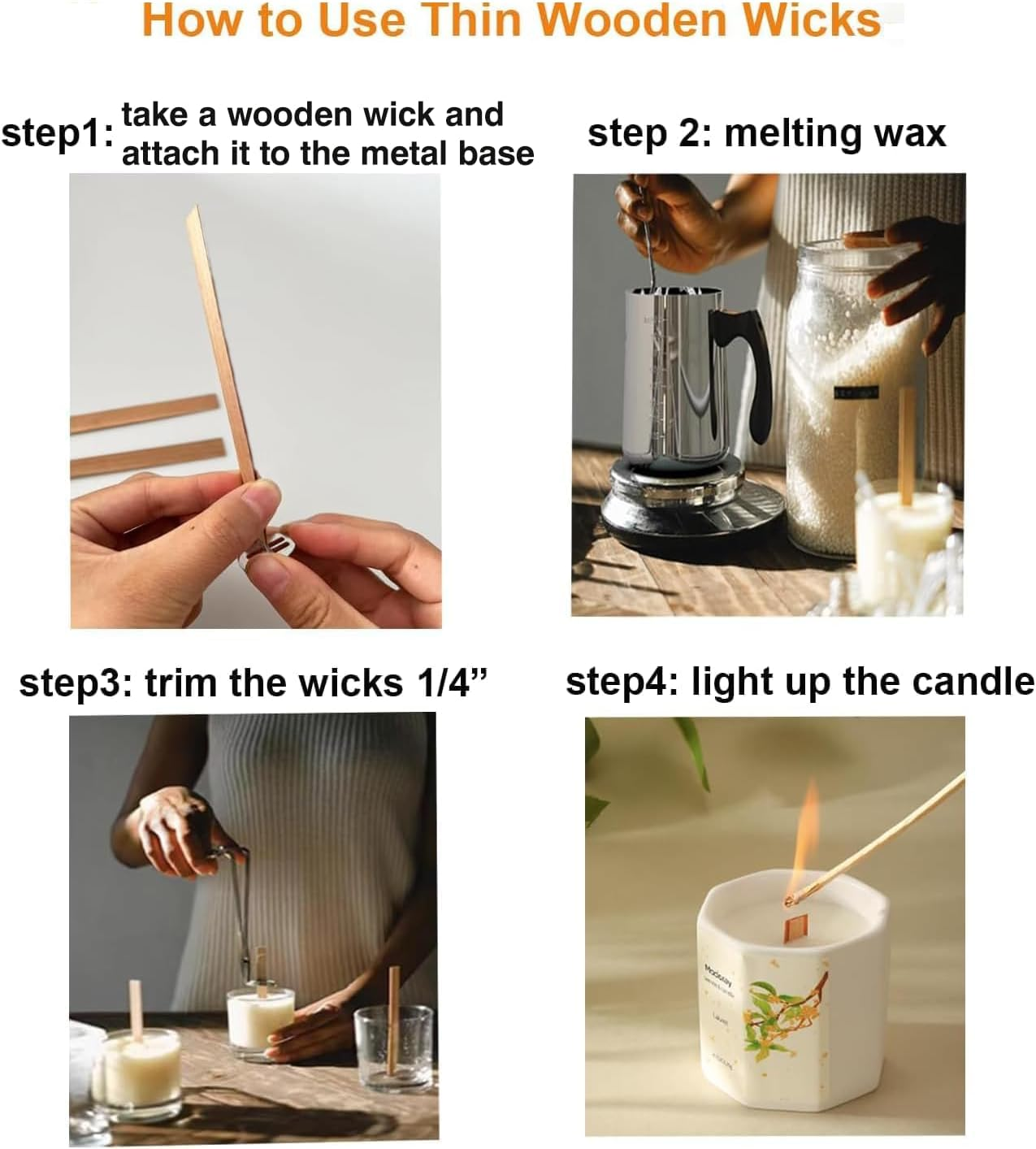 100 Pack Candle Wicks, Wooden Wick for Candles, Smokeless Candle Wick W/Iron Stands for Handmade Candles, Craft (15 X 150Mm) image number 5