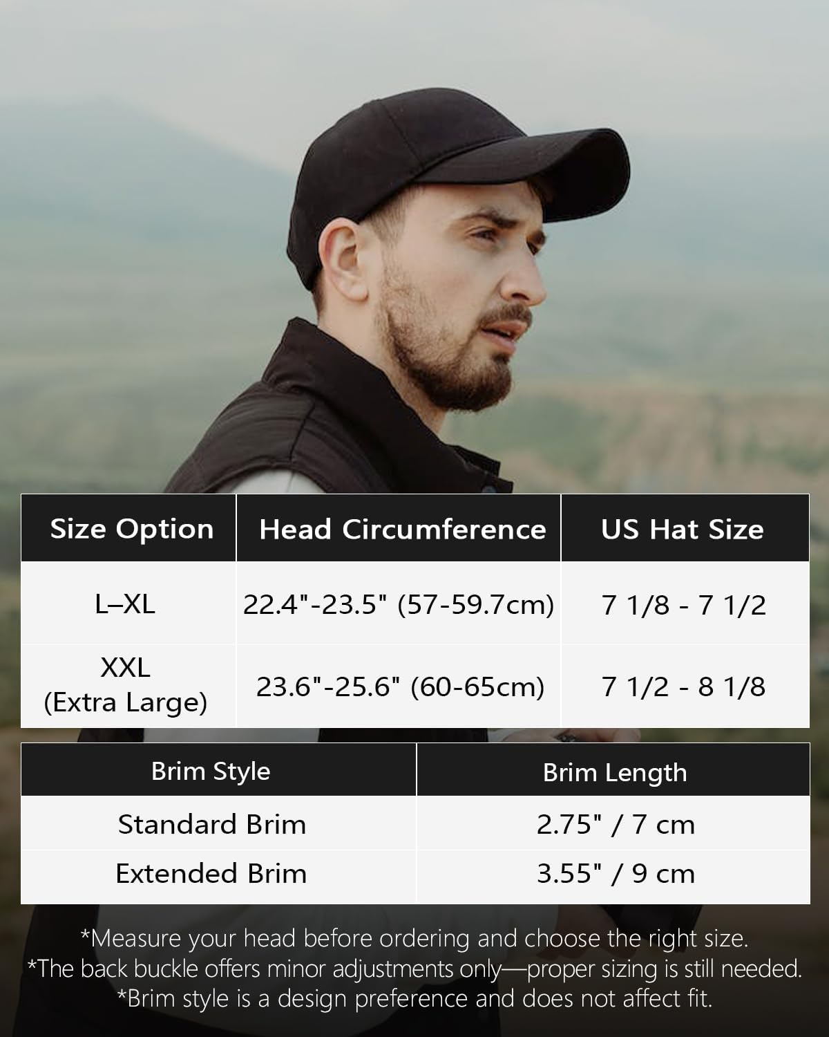 Zylioo Oversize XXL Baseball Caps,Adjustable Dad Caps for Big Heads 22"-25.5",Extra Large Low Profile Golf Hats image number 5