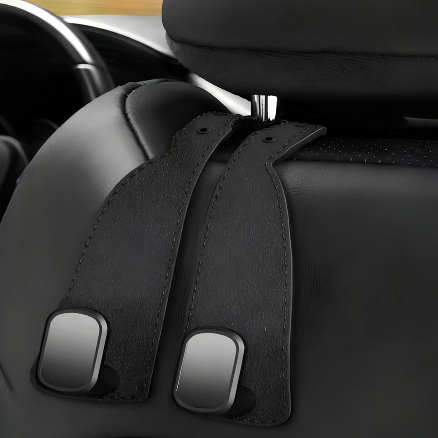 4Pcs Car Seat Backrest Double Hooks, Car Seat Head Hook Holder, Leather Purse Hanger Holder for Bags Durable Metal Interlayer Design for Organizing Items (Black) image number 1
