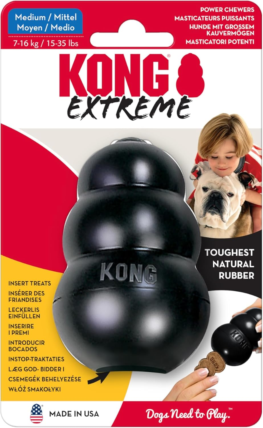 KONG - Extreme Dog Toy - Toughest Natural Rubber, Black - Fun to Chew, Chase and Fetch - for Medium Dogs