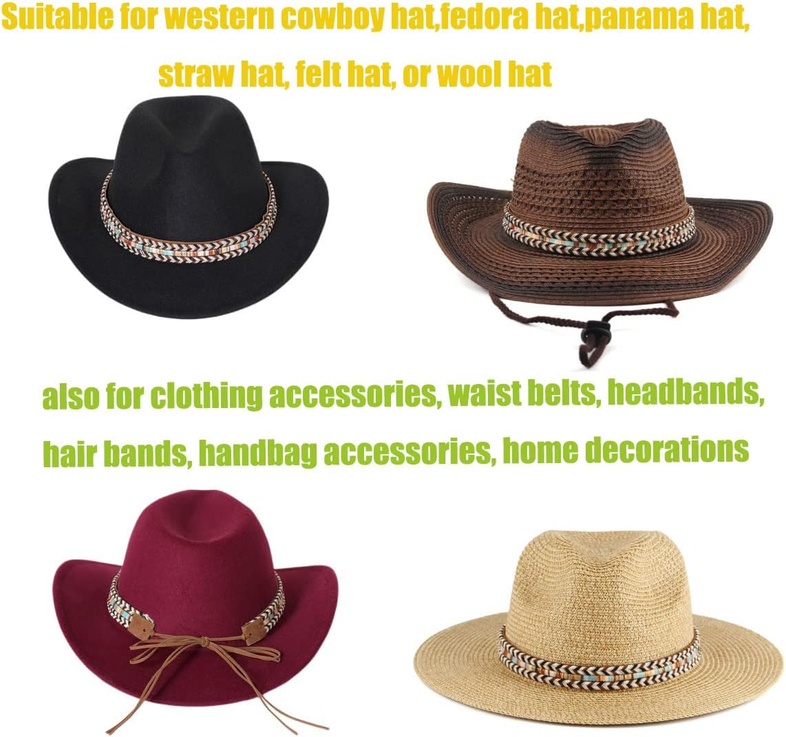 GRNUS Hat Bands for Women Fedora Hat Men Cowboy Cowgirl Hats Handmade Men Belt Accessories Rope Belt - Braid + Gemstone image number 2