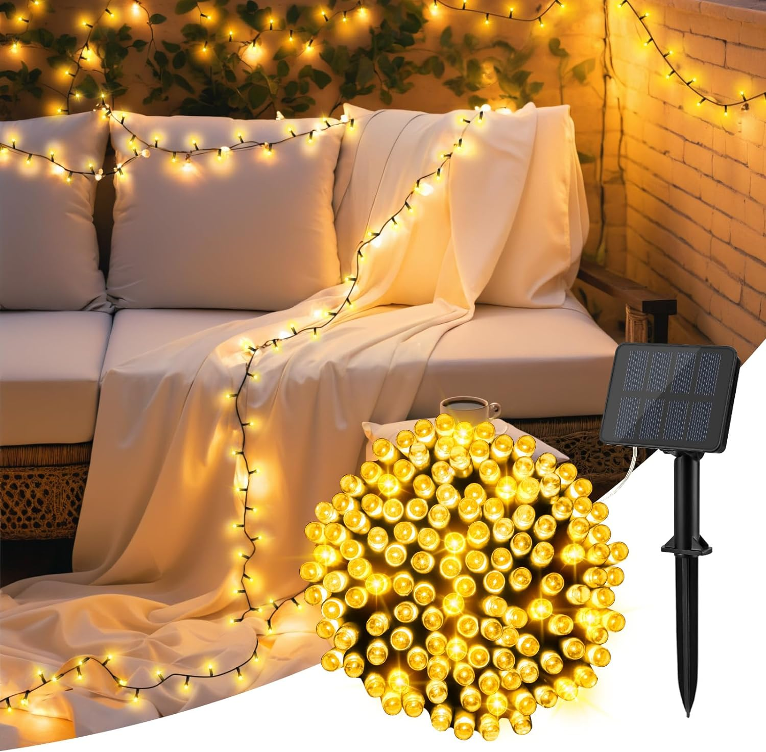 Solar String Lights for Outside, 39.4Ft 120LED Outdoor Solar String Lights 8 Modes for Garden Yard Patio Tree Christmas Deorations Warm White image number 4
