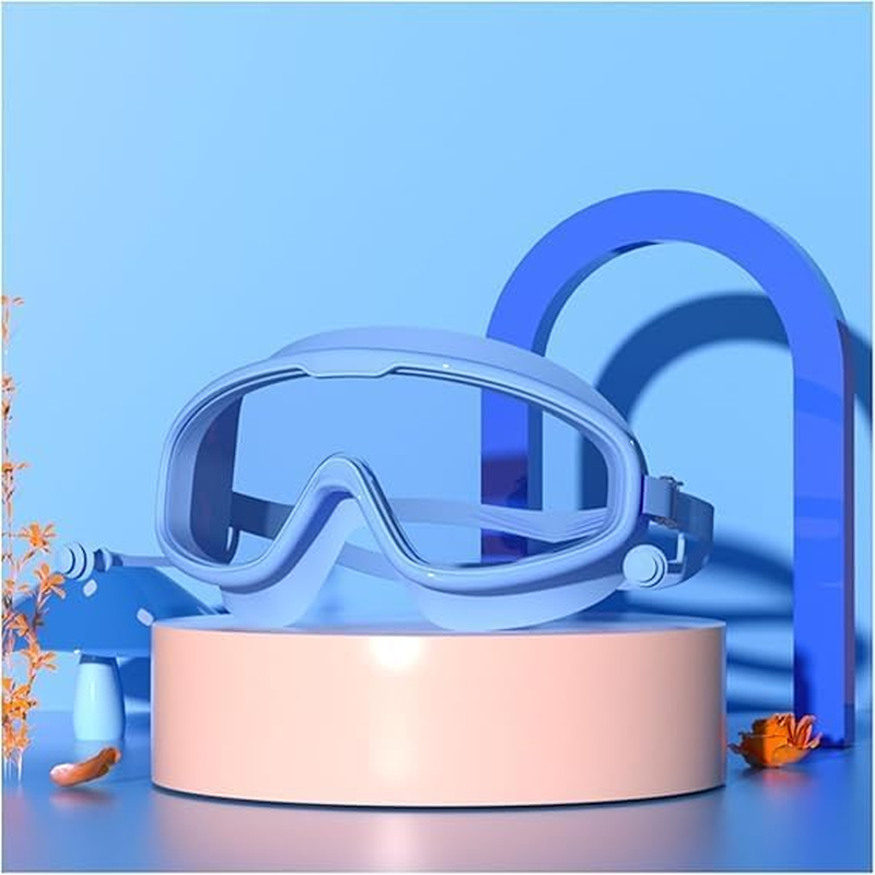 Kids Swim Goggles, Swim Goggles Large Frame, Swimming Glasses for Children, Anti-Fog, Watertight, Soft Silicone Frame and Strap Blue