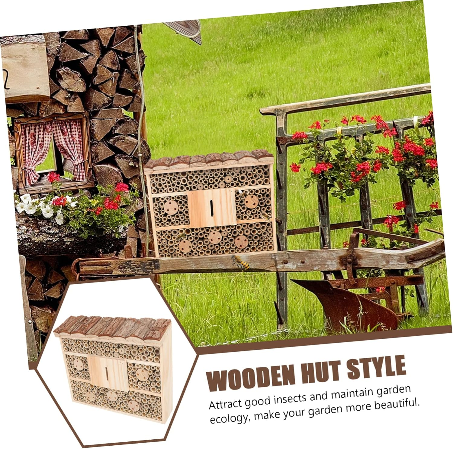 Yardwe Wooden Bee House Garden Ornament Outdoor Insect Cabin Shelter for Bees Ladybirds Safe Habitat Decorative Accent image number 3