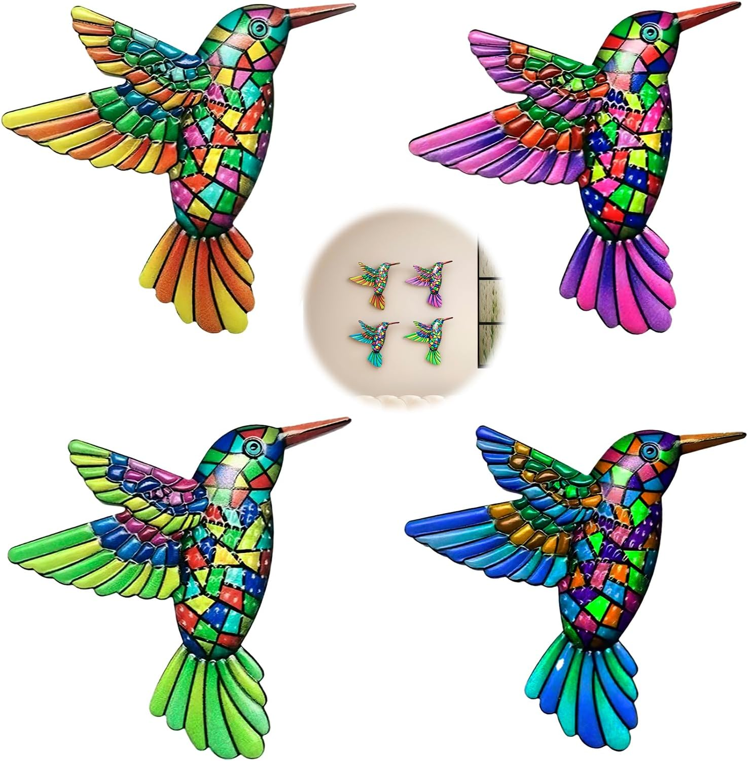 Kiki Fancy 4-Piece Hummingbird Metal Garden Wall Art Decorations - Outdoor Garden Fence Decorations Wall Ornaments for Fence, Yard Patio image number 4
