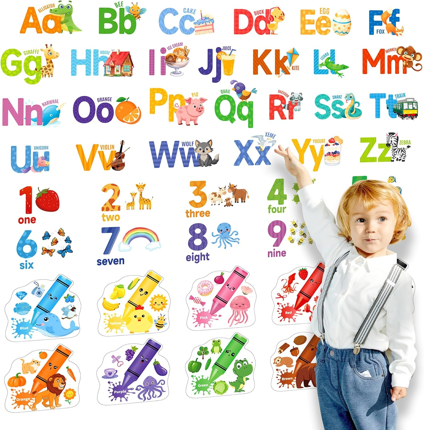 Measyth Alphabet Numbers Wall Decals,Animal ABC Letters Stickers Color Shape Wall Decal for Room Decor,Peel and Stick Removable Stickers for Classroom Bedroom Decoration image number 4