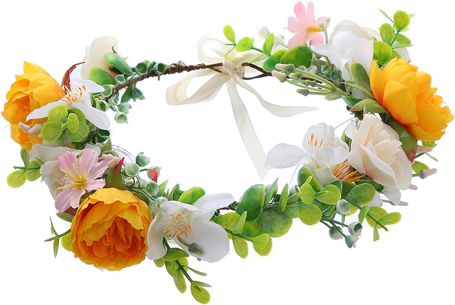 Ynimioaox Women Halloween Flower Crown,Photography Flower Headband,Bridal Accessories,Floral Girl Headpiece for Festival Wedding Party - A11-Pure White image number 4