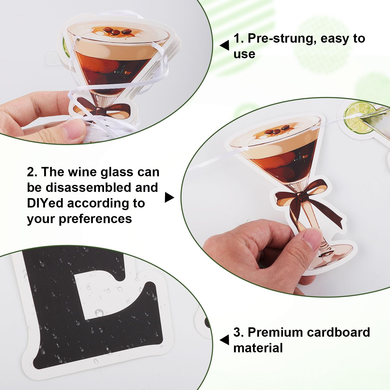 2Pcs Martini Party Banner, Pre-Strung Martini Party Decorations Espresso Martini Garland Martini Glass Banner Martini Birthday Party Decor for Wedding Engagement Bachelorette image number 1