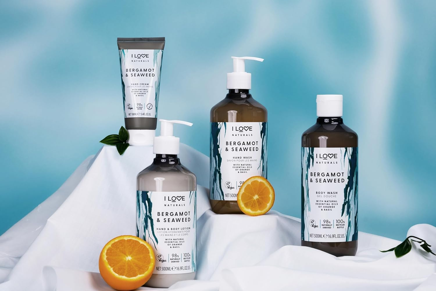 I Love Naturals Bergamot & Seaweed Hand Wash, Natural Oils of Orange & Basil, Gently Removes Impurities, Refreshing & Cleansing Formula, 100% Recycled Bottle & Vegan-Friendly - 2 X 19.91 Fl Oz image number 2