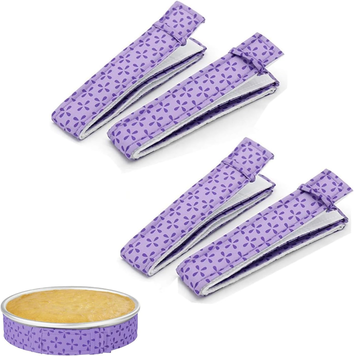 Coehaopike Cake Pan Strips,Cake Pan Dampen Strips, 4 PCE Bake Even Strip, Cake Leveler Baking Supplies, Cake Pan Strips, Super Absorbent Thick Cotton,Keeps Cakes More Level for Home Kitchen image number 6