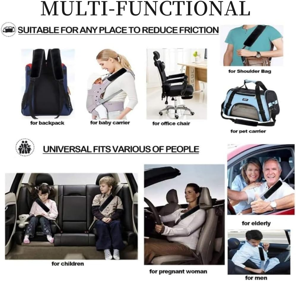 2-Pack Car Seat Belt Pad Cover, Soft Car Safety Seat Belt Strap Shoulder Pad Suitable for Car Seat Belt (Black)