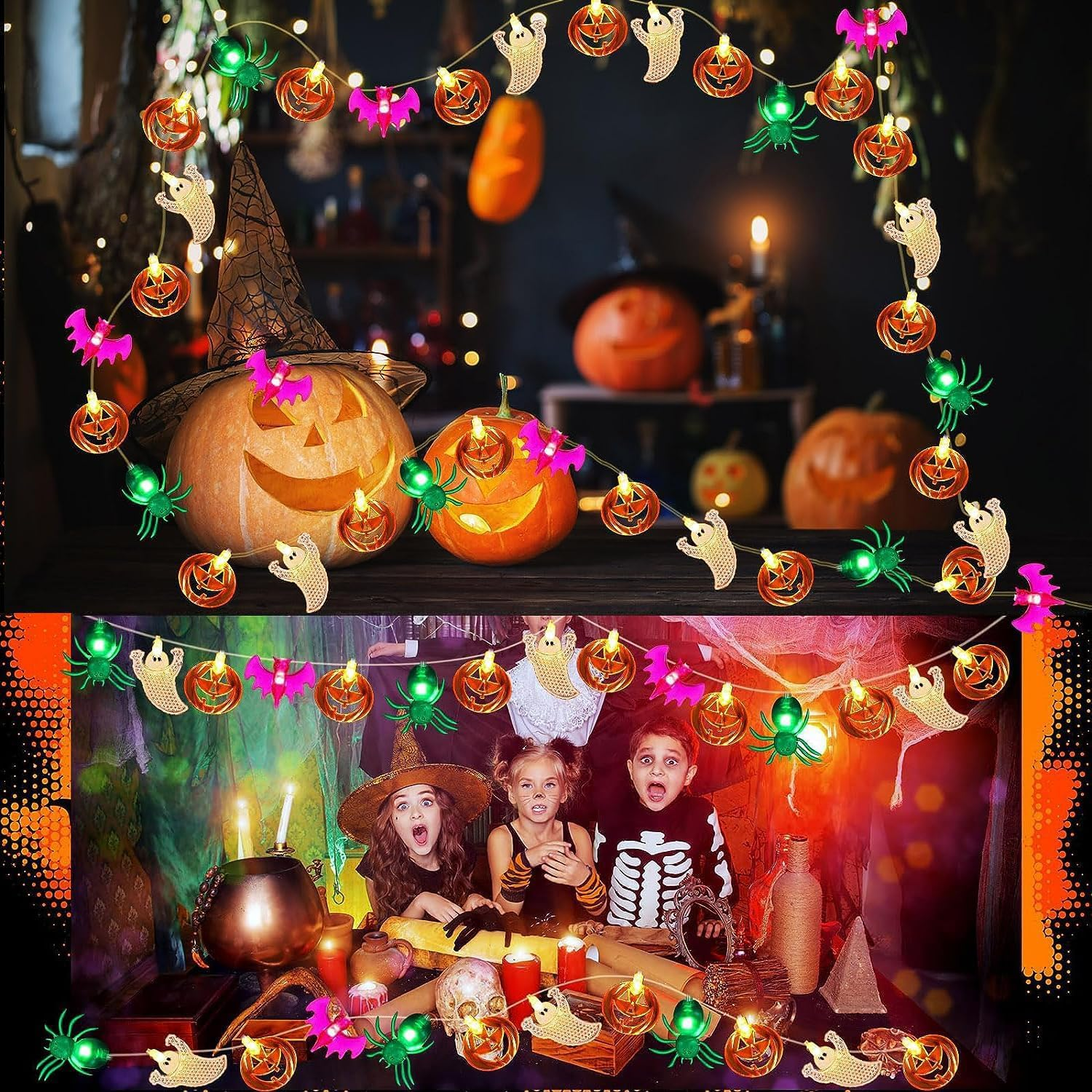 Halloween Lights 6M 40 LED Pumpkin Bat Spider Ghost Halloween String Lights Battery Operated, Indoor Outdoor Halloween Decorations Light Home Yard Window Decor image number 4