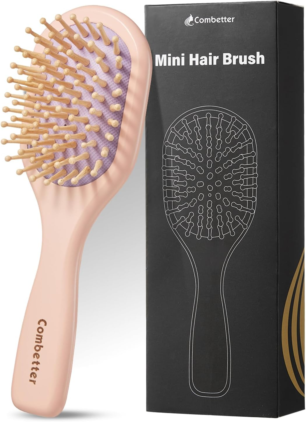 Combetter Bamboo Mini Hair Brush - Detangler Brush for Women, Men & Kids | for Straight, Wavy (Fine/Thin/Coarse) Hair - Dry/Wet Use | Scalp/Travel Brush | Lightweight