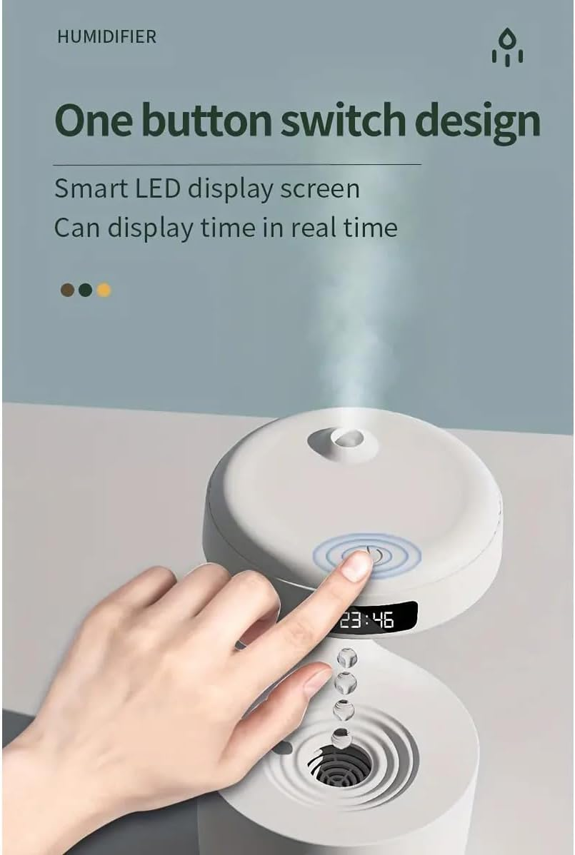 Leona Co 1000Ml Humidifier Quiet Ultrasonic Cool Mist - Large Capacity USB Touch Control, Anti-Gravity Water Drops, Night Light, for Bedroom, Office, Nursery - Auto Shut-Off (White) image number 2