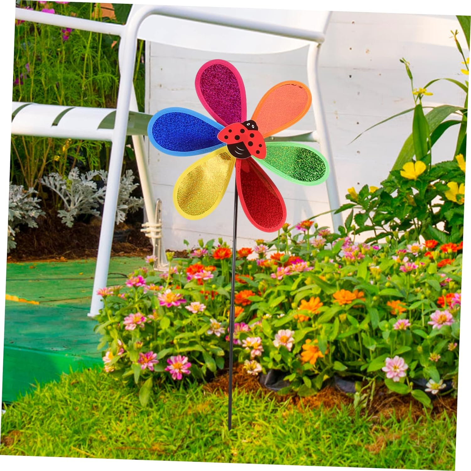 Kisangel 4Pcs Colorful Plastic Garden Pinwheel Decor Outdoor Lawn Spinner Windmill Ornaments for Party and Yard Decoration Random Style image number 2