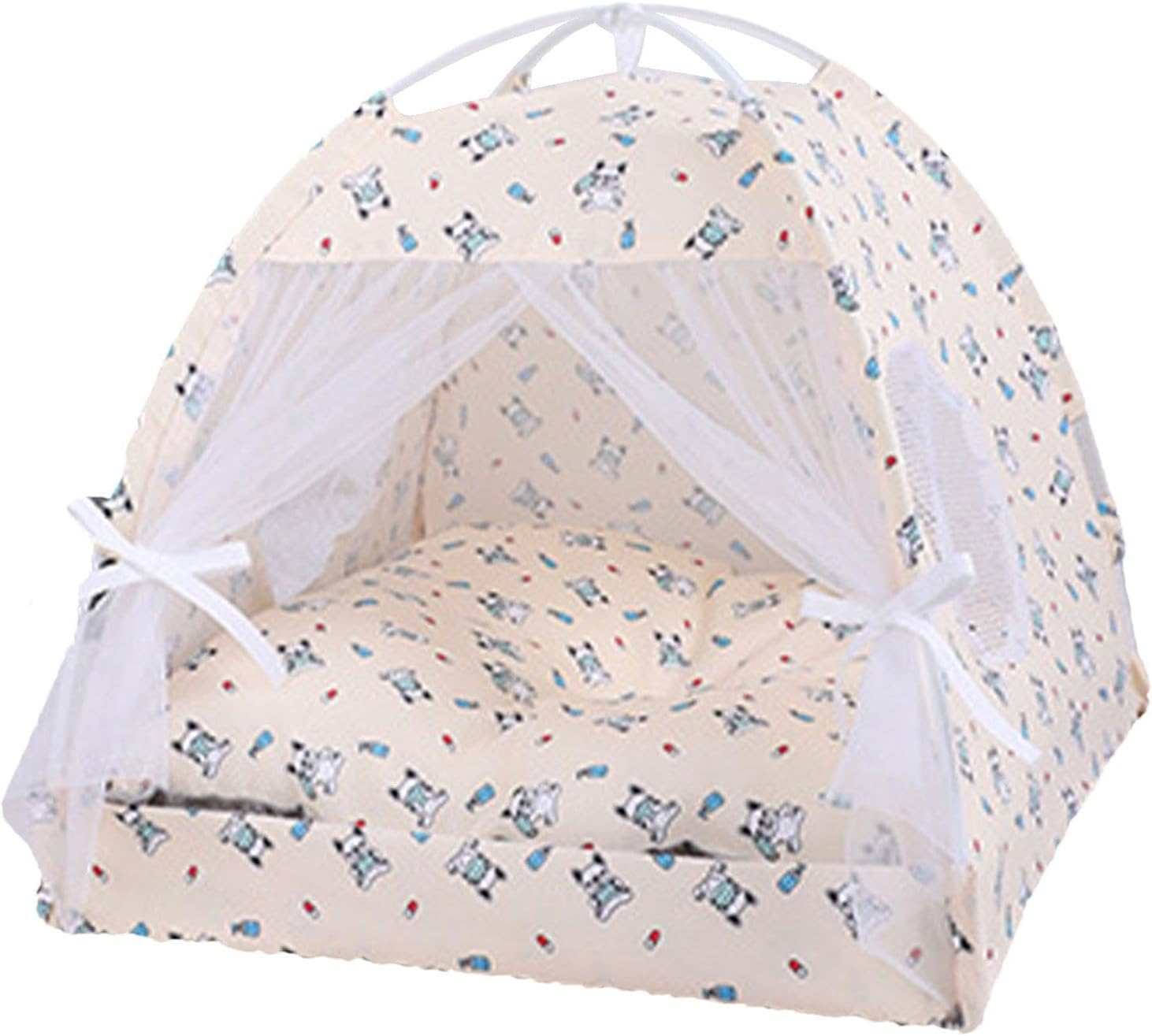 Qikam Cat Tent Bed - Pet Tent Cat Cave for Playing - Semi-Enclosed Dog Tent Bed, Movable Floral Pet Cave Nest for Small Puppy & Kitten image number 1