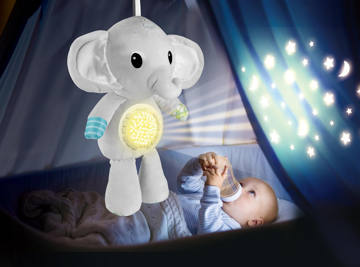 Baby Sleep Soother Lovely Elephant, Portable Soothing Sound Machine, Mom'S Heartbeat White Noise Machine, Night Light Projector with Lullabies and Sounds, Infant Stuffed Animal Elephant Toy Sleeping Aid, Plush Elephant Toy with Music for Boys Girls Toddlers Newborns