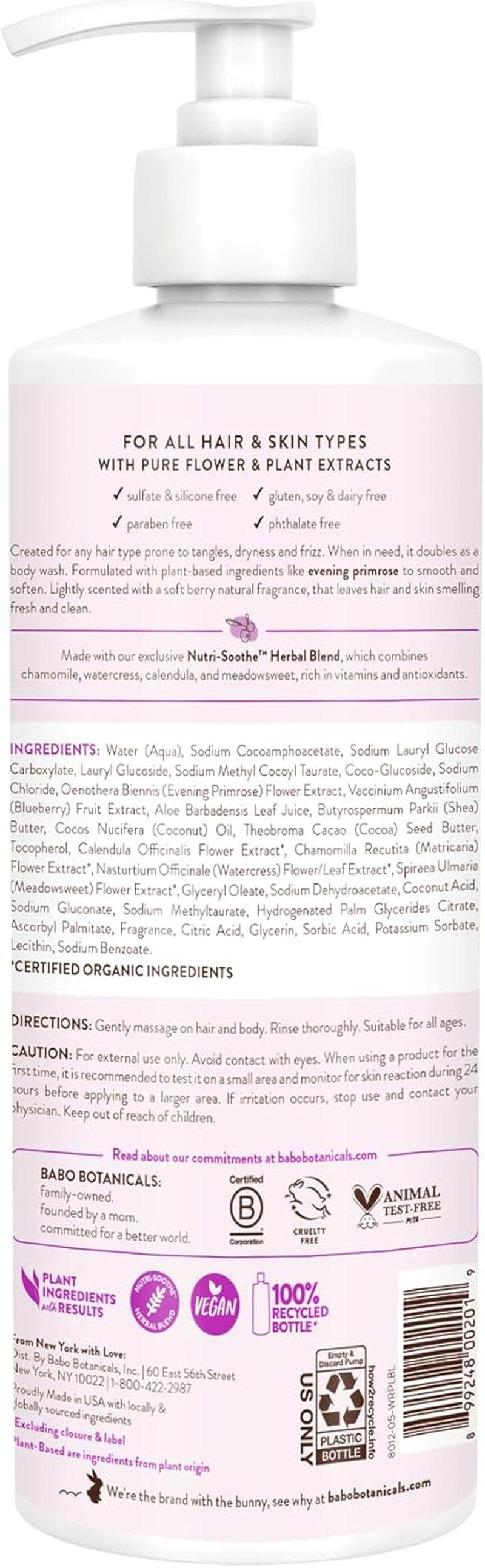 Babo Botanicals Smoothing Shampoo and Wash, Berry Primrose, 16 Fluid Ounce image number 2