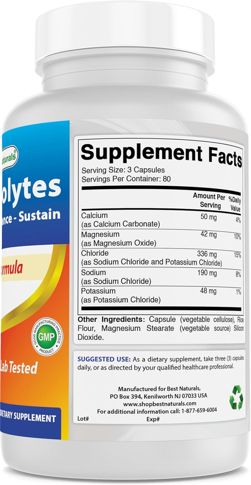 Best Naturals Electrolytes Hydrate-Balance- Sustain Premium Formula 240 Capsules. Gluten Free and Non-Gmo. image number 2