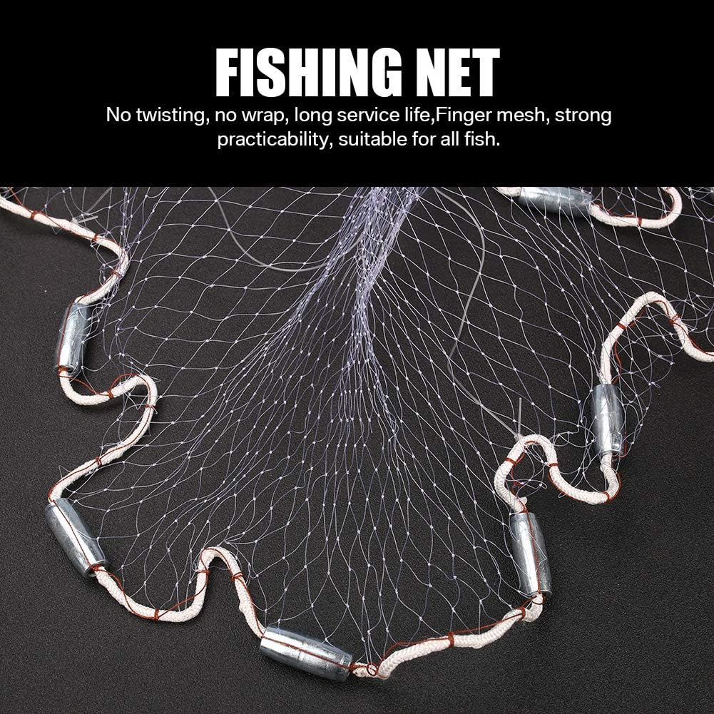 Yeahmart American Saltwater Fishing Cast Net for Bait Trap Fish 3Ft/4Ft/5Ft/6Ft/7Ft/8Ft/9Ft/10Ft Radius Casting Nets with Heavy Duty Real Zinc Sinker Weights, 3/8Inch Mesh Size image number 3