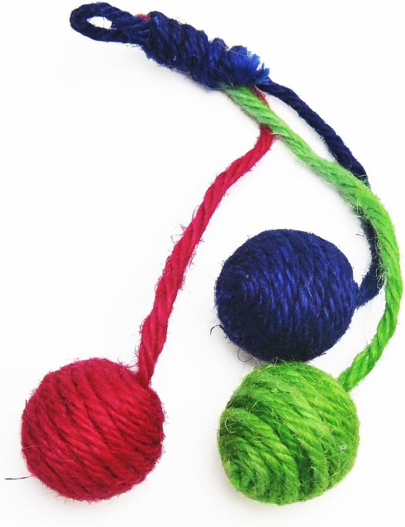 Hanging Interactive Cat Toy Sisal Rope Ball, Eco Friendly Self Play Bite and Wear Resistant Pets Interactive Toy Cat Rope Ball for Indoors Cats for Hanging Cat Scratching Tree （3 Pcs/1512