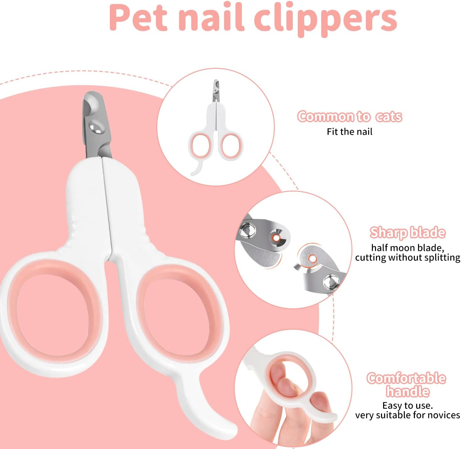 Professional Cat Accessories, Dogs, Rabbits and Small Animals - Safety Stainless Steel Nail Clippers - Claw Scissors Rabbits - Dog Claw Cutter - Ldeal for Beginners - Pink image number 3