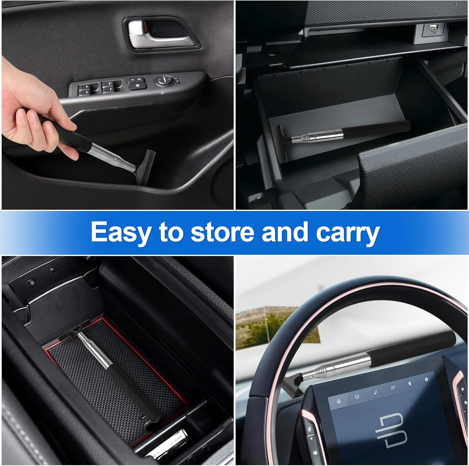 2 Pcs Car Mirror Wiper, 38.6In Handle Car Side Mirror Squeegee, Mini Squeegee for Rainy Foggy Weather image number 1