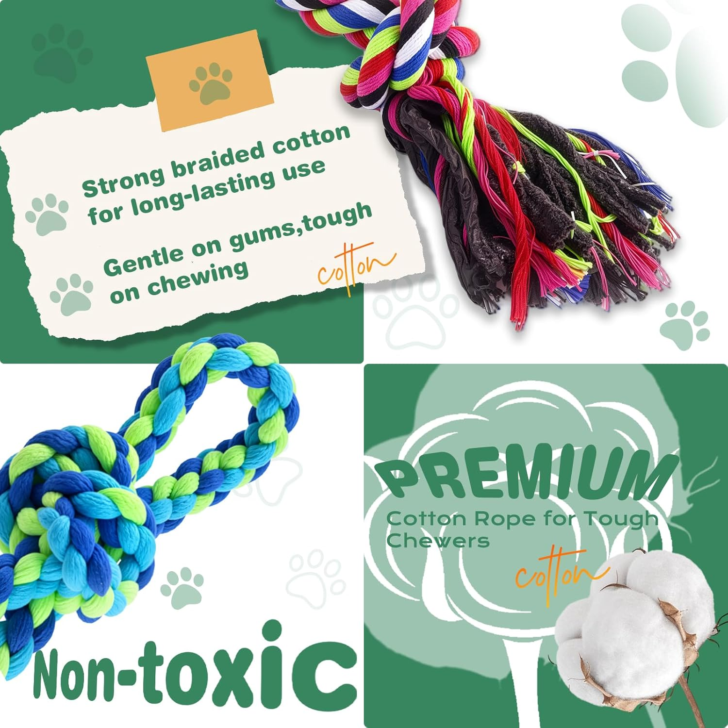 DOLAMOTY Dog Rope Toy for Aggressive Chewers, 2 Pack Heavy Duty Dog Rope Toys for Large, Medium Dogs, Tough Twisted Rope Indestructible Teeth Cleaning Tug of War Toy, Puppy Chewing Rope Toy