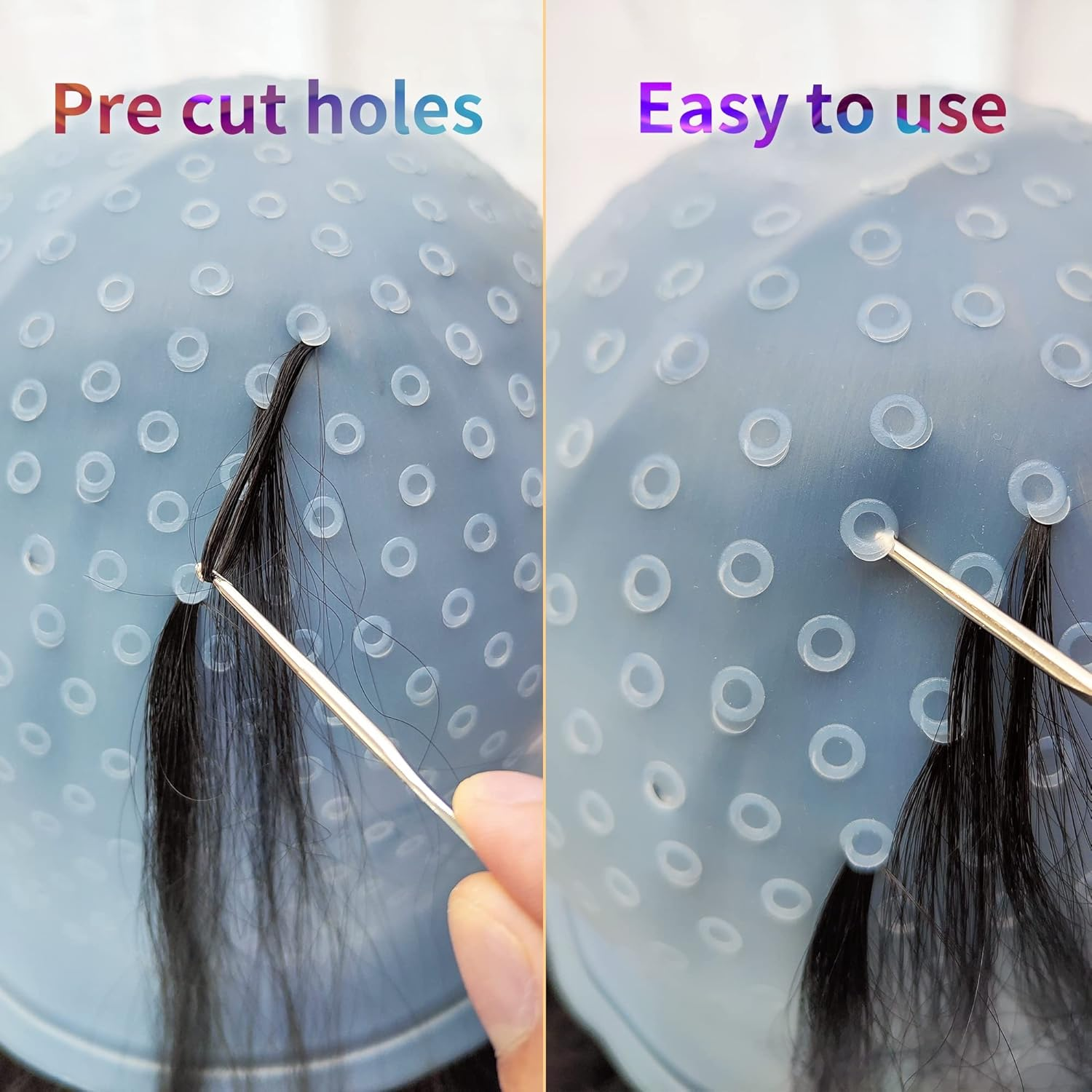 Highlight Caps with Pre Cut Holes Silicone Hair Highlighting Cap for Highlighting Hair Dye Cap No Leakage Reusable Highlighting Cap Dye Cap Pre Pierced (Blue) image number 3