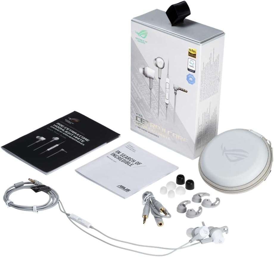 ASUS ROG Cetra II Core Moonlight White In-Ear Gaming Headphones (Liquid Silicone Rubber Drivers, 90&deg; Cable Connector, Hi-Res Audio, 3.5 Mm, for PC, Mac, PS4, PS5, Xbox One, Switch and Mobile Devices) image number 6