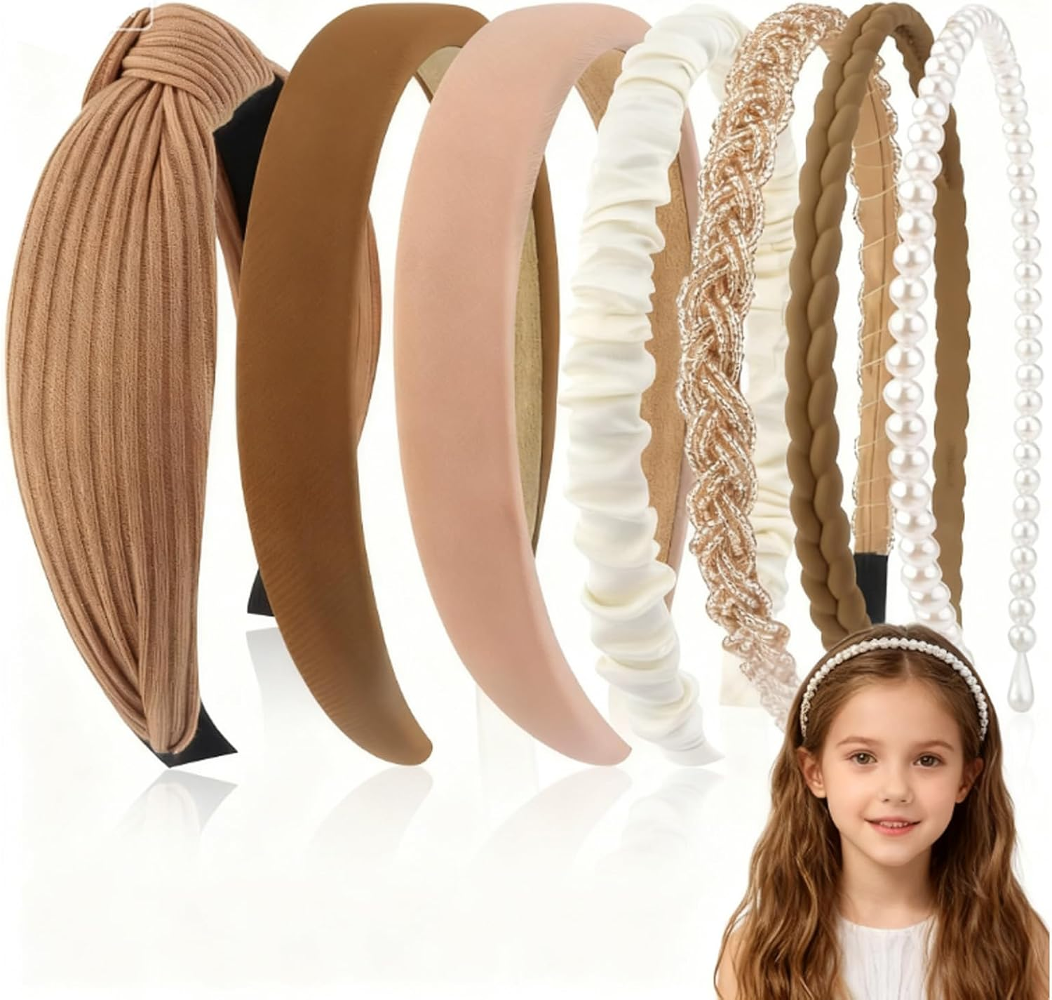 Women'S Elegant Headband, Girls' Head Decoration, Set of 7 in Coffee Brown, Leisure, Headband for Yoga, Wedding and Cosplay, Headband for Women and Girls image number 5