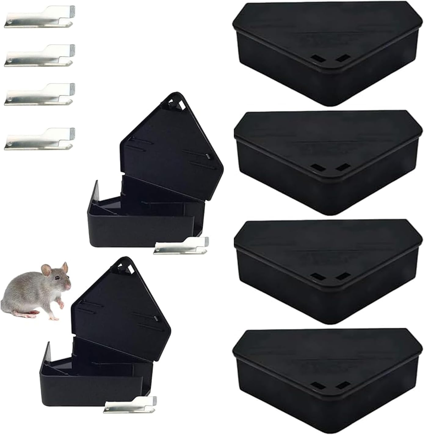 WEZCHUGHAOL Rodent Bait Station &ndash; 6Pcs Triangular Mouse Trap with 6 Keys (Black PP, Indoor Use for Home, Restaurant, Hotel) image number 3